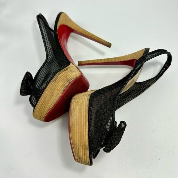 christian louboutin fishnet bow heels size 11.5 - Picture 10 of 14